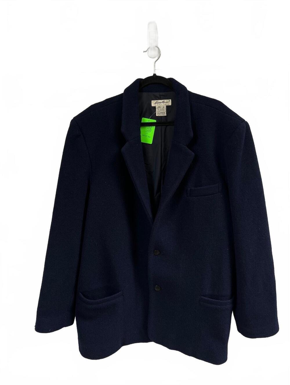 Vintage Eddie Bauer navy blazer jacket Men's Large Wool Blend Pockets Preppy